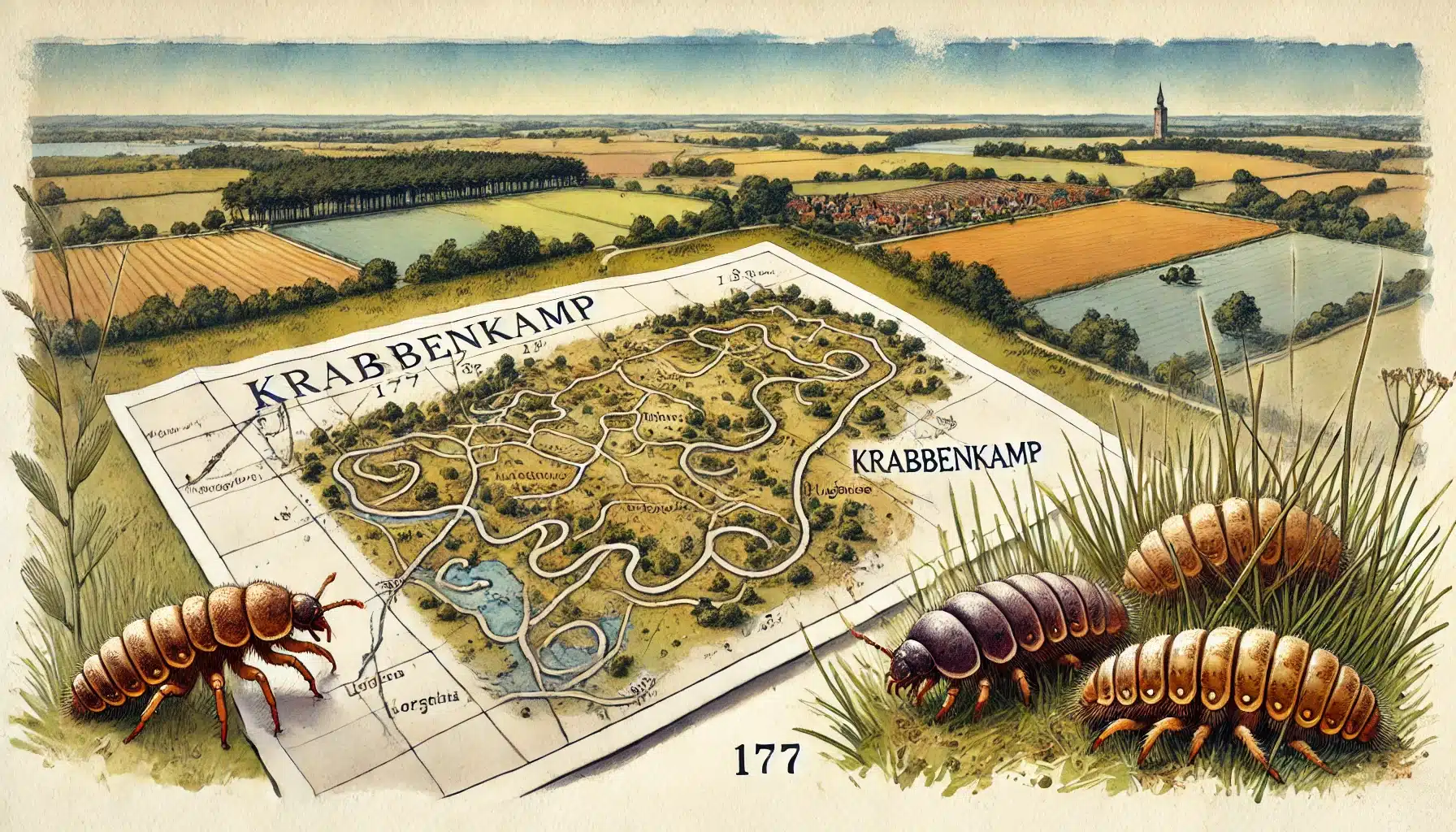 Historische Darstellung des Krabbenkamps bei Reinbek mit Flurkarte von 1777 und Engerlingen als Namensursprung